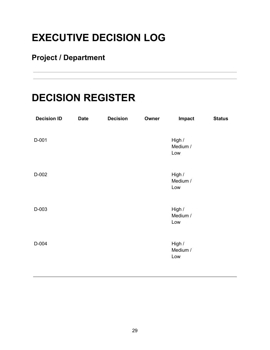Leadership Meeting Template — Section 4 Leadership and Performance Management showing meeting information table with fields for meeting name pre-filled as Leadership Review Meeting, date, facilitator, duration and location or link