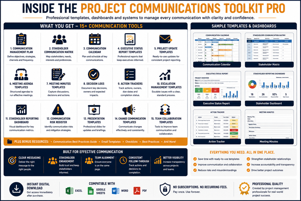 Project Communications Toolkit Pro | Templates, Dashboards & Stakeholder Communication System