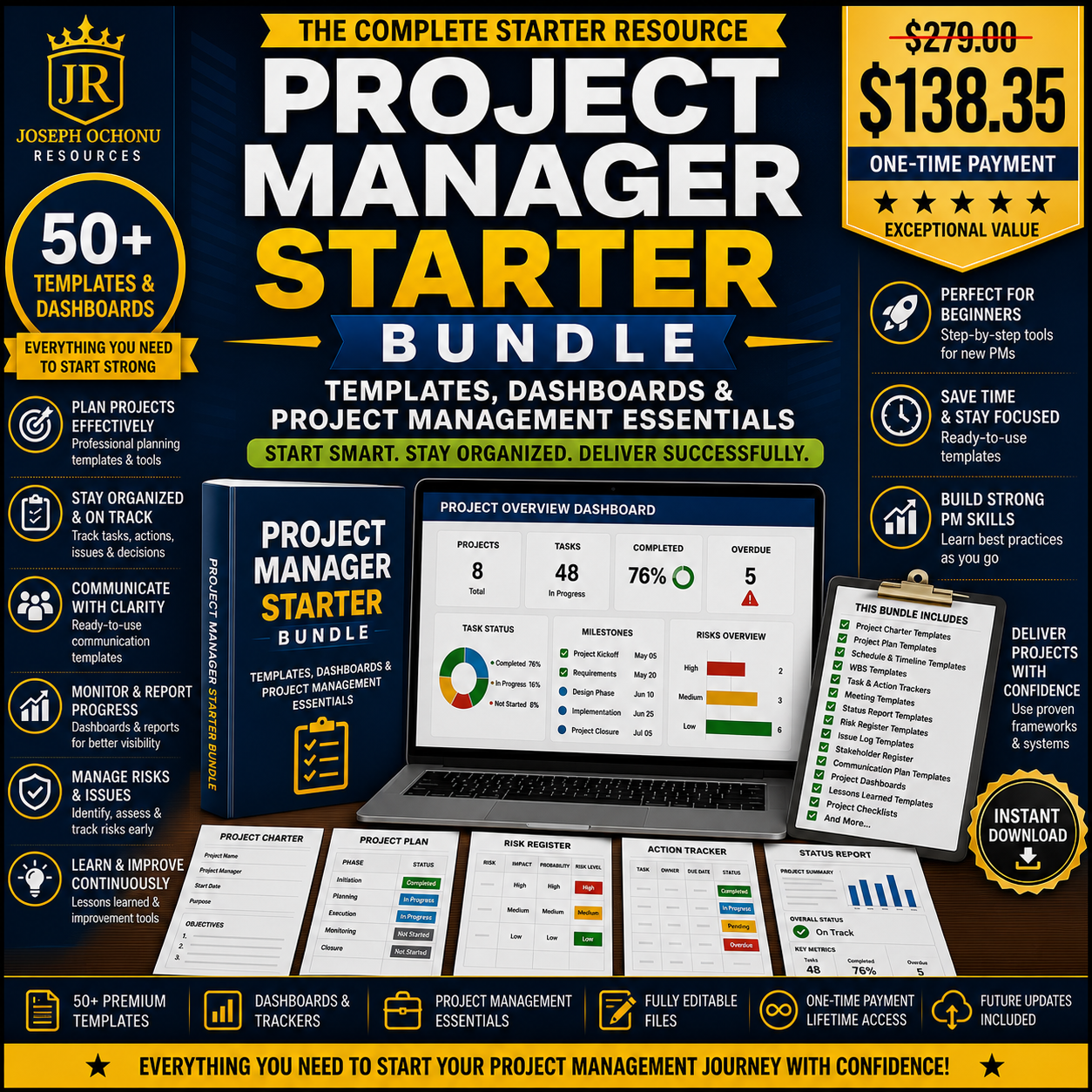 Project Manager Starter Bundle | Templates, Dashboards & Project Management Essentials