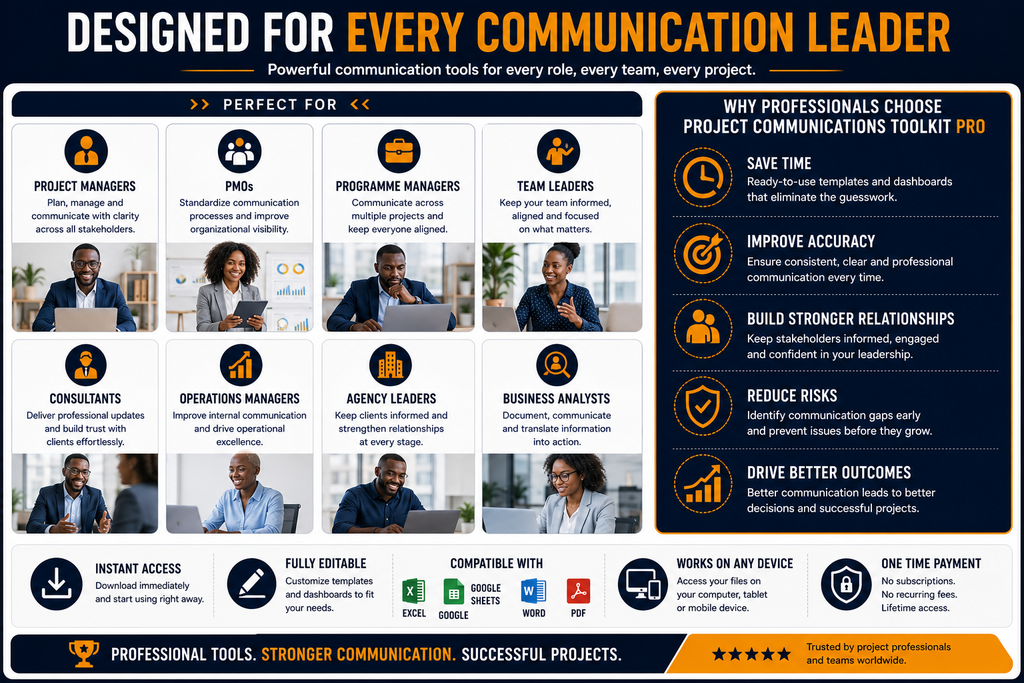 Project Communications Toolkit Pro | Templates, Dashboards & Stakeholder Communication System