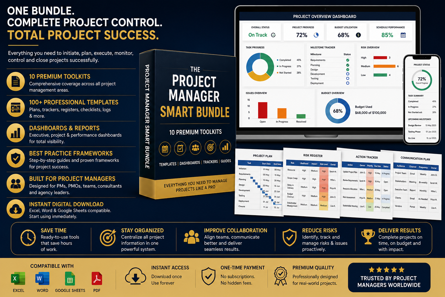Project Manager Starter Bundle | Templates, Dashboards & Project Management Essentials