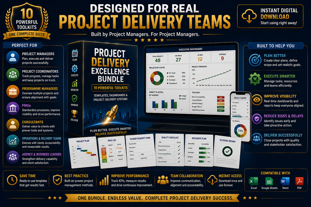 Project Delivery Excellence Bundle | Templates, Dashboards & Project Delivery Systems