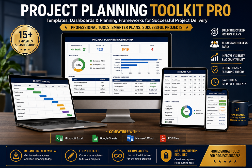Project Planning Toolkit Pro – Dashboards & Planning Frameworks for Project Managers