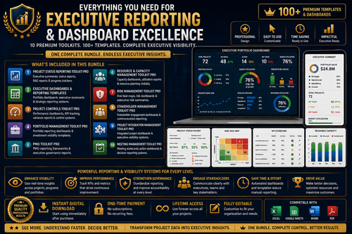 Executive Project Reporting & Dashboard Bundle — promotional graphic: Everything included in the Executive Project Reporting and Dashboard Bundle.
