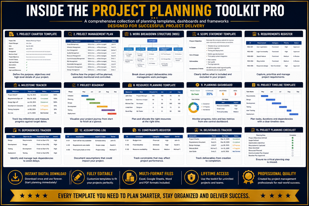 Project Planning Toolkit Pro – Dashboards & Planning Frameworks for Project Managers