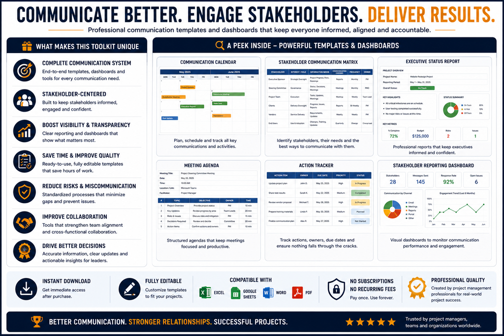 Project Communications Toolkit Pro | Templates, Dashboards & Stakeholder Communication System