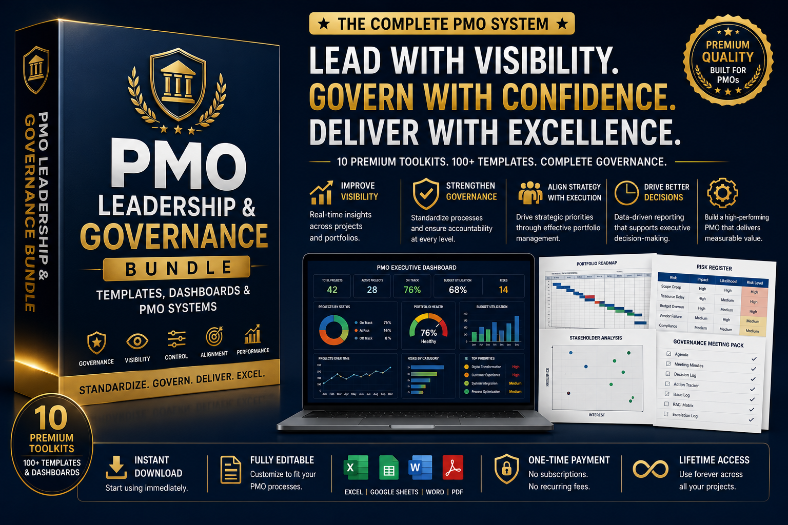PMO Leadership & Governance Bundle | Templates, Dashboards & PMO Management Systems