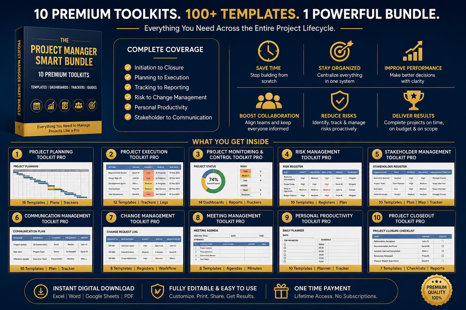 Project Manager Starter Bundle | Templates, Dashboards & Project Management Essentials