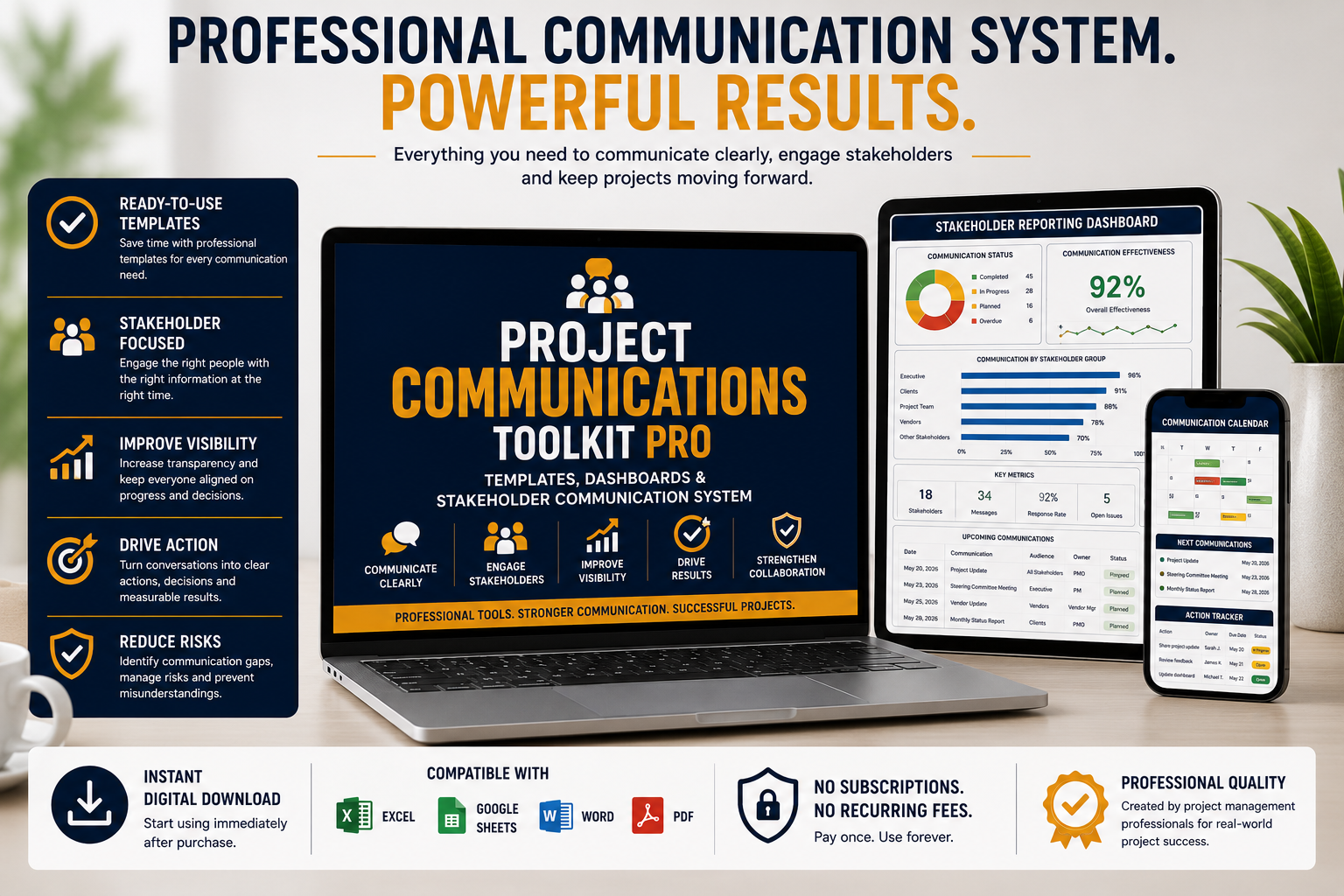 Project Communications Toolkit Pro | Templates, Dashboards & Stakeholder Communication System