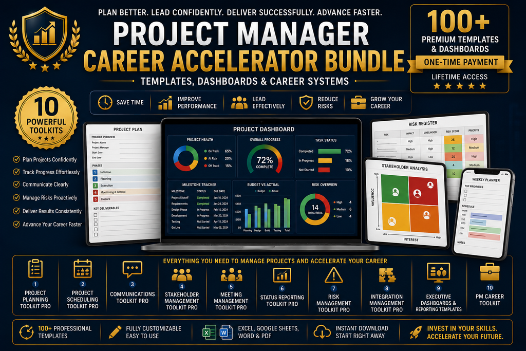 Project Manager Career Accelerator Bundle | Templates, Dashboards & Career Systems