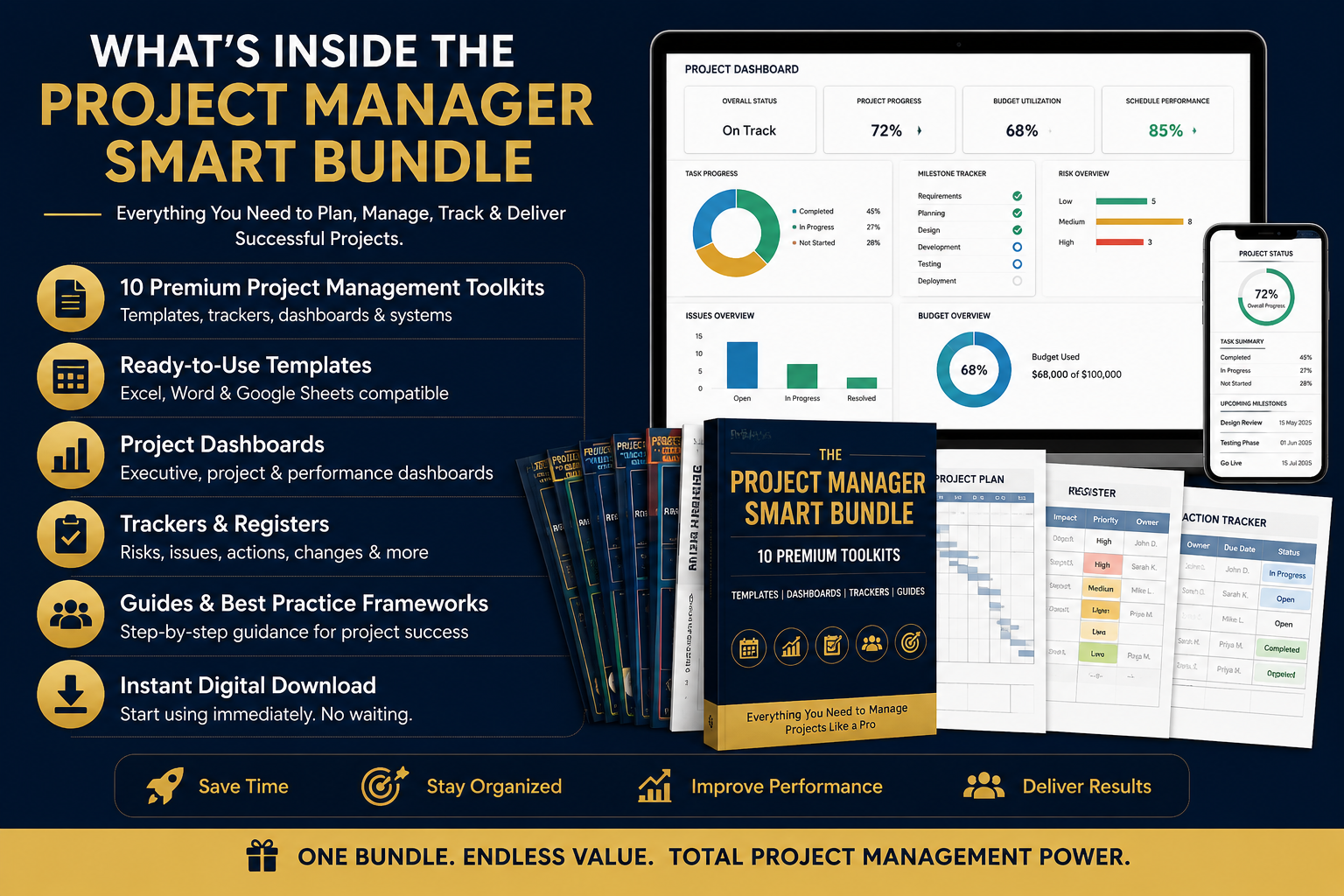 Project Manager Starter Bundle | Templates, Dashboards & Project Management Essentials