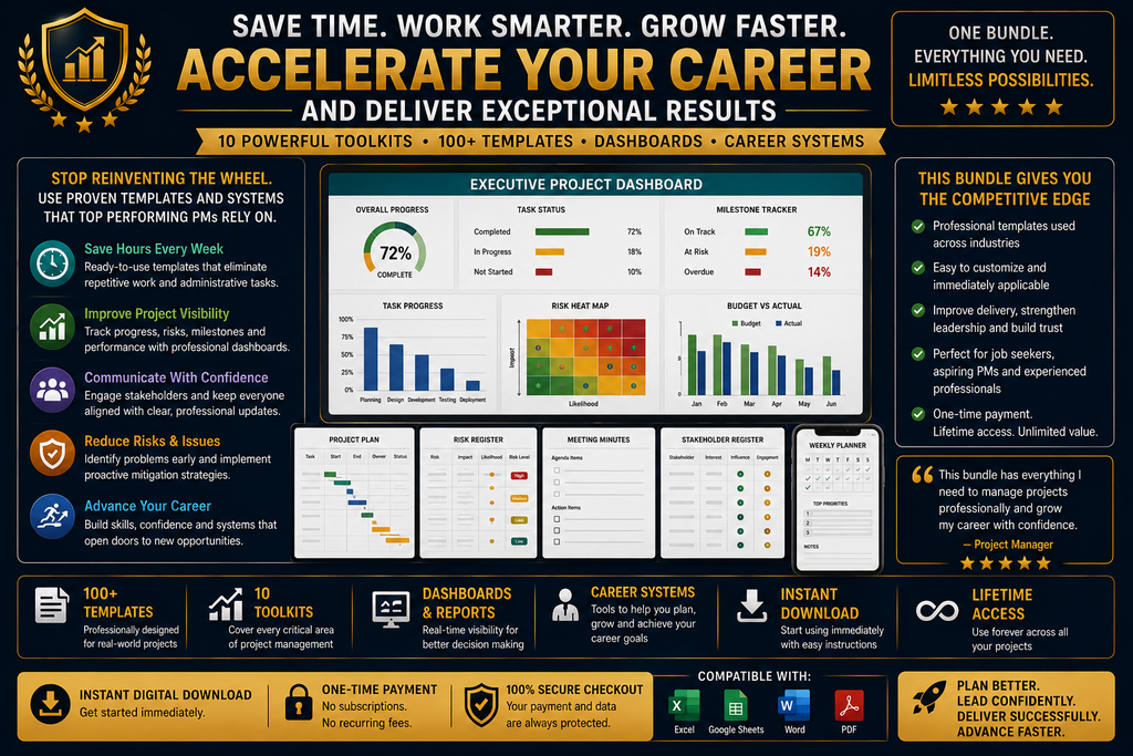 Project Manager Career Accelerator Bundle | Templates, Dashboards & Career Systems