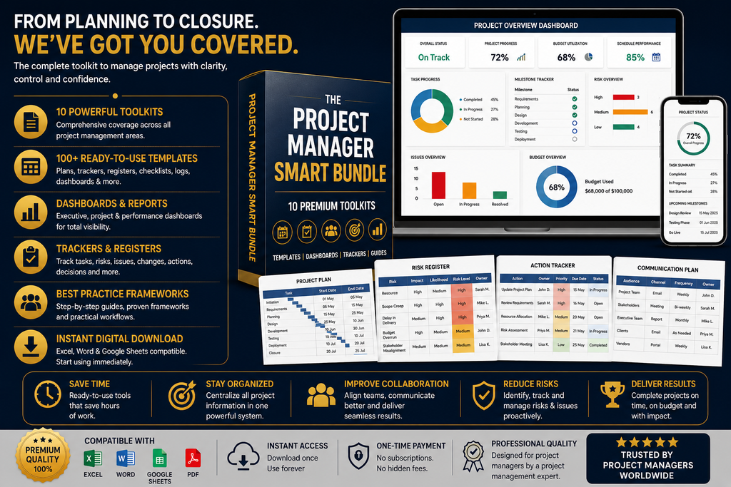 Project Manager Starter Bundle | Templates, Dashboards & Project Management Essentials