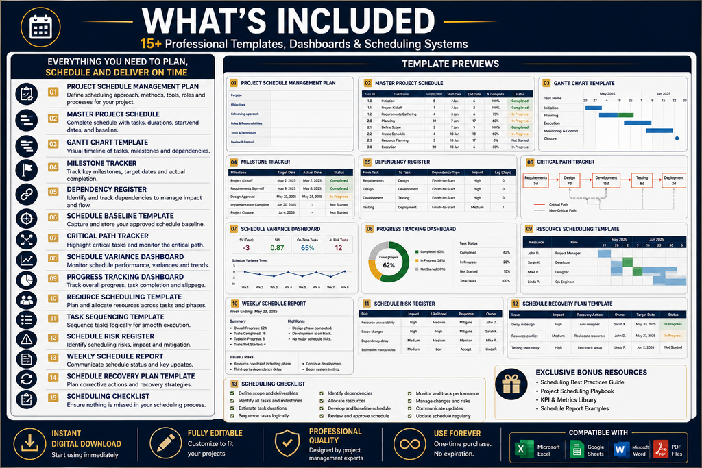 Project Scheduling Toolkit Pro | Templates, Dashboards & Scheduling Systems