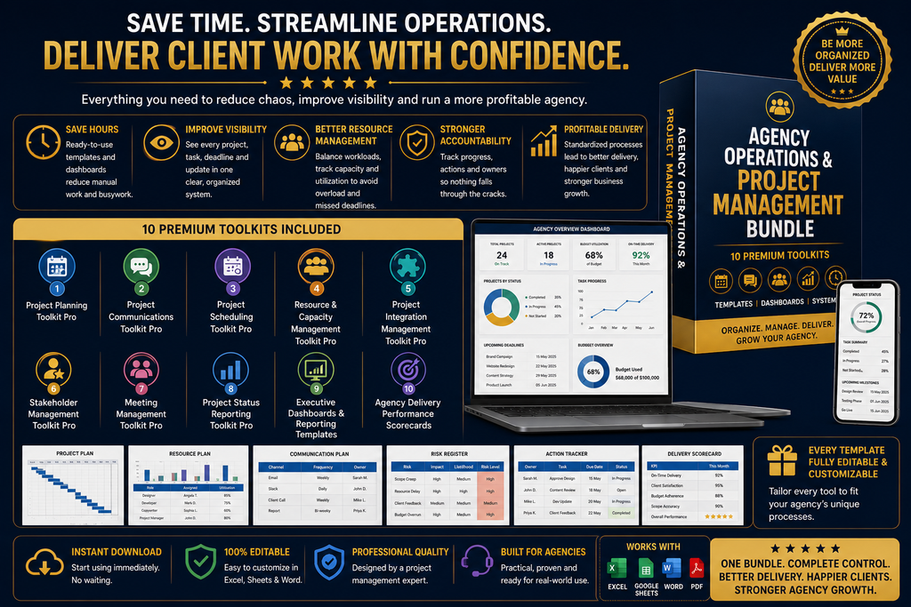 Agency Operations & Project Management Bundle | Templates, Dashboards & Delivery Systems