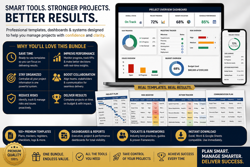 Project Manager Starter Bundle | Templates, Dashboards & Project Management Essentials
