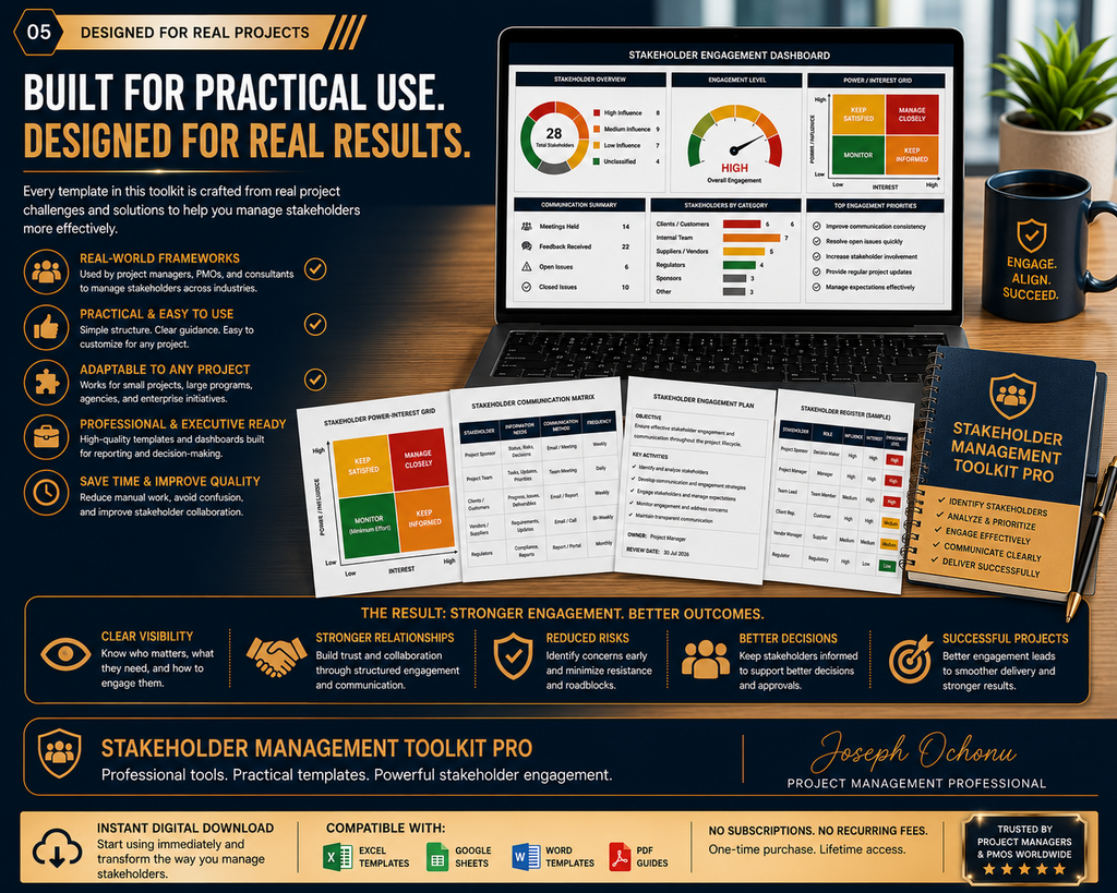 Stakeholder Management Toolkit Pro – Matrices, Dashboards & Communication System