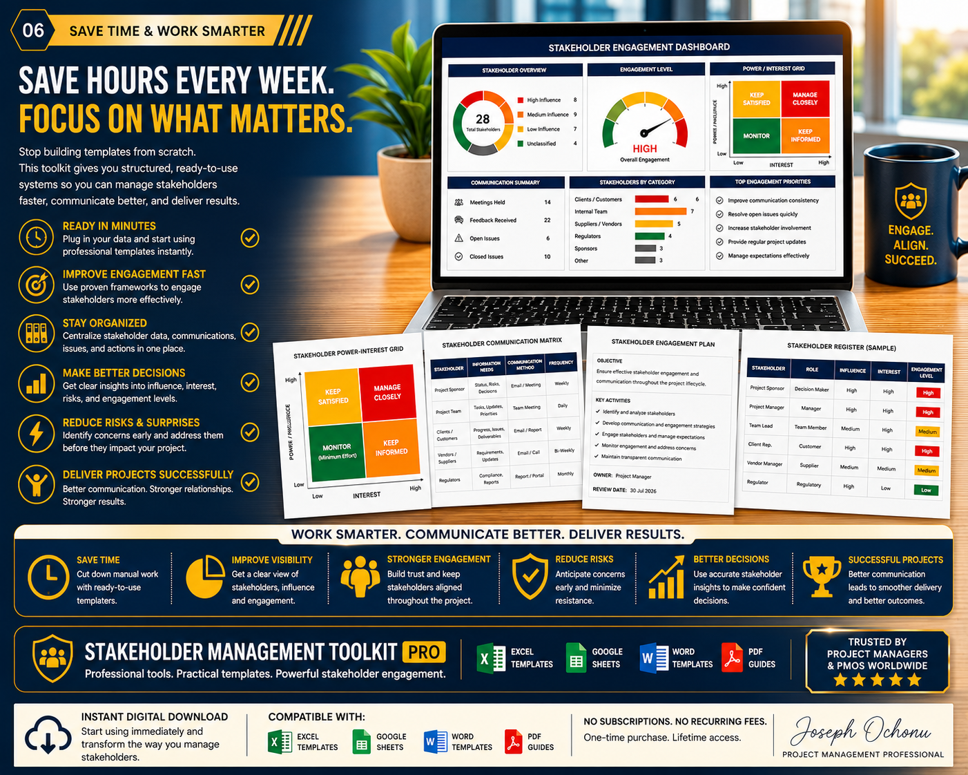 Stakeholder Management Toolkit Pro – Matrices, Dashboards & Communication System