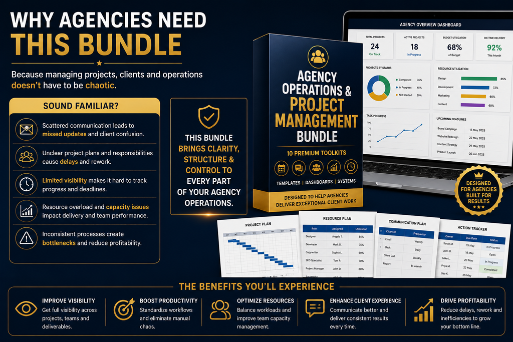 Agency Operations & Project Management Bundle | Templates, Dashboards & Delivery Systems