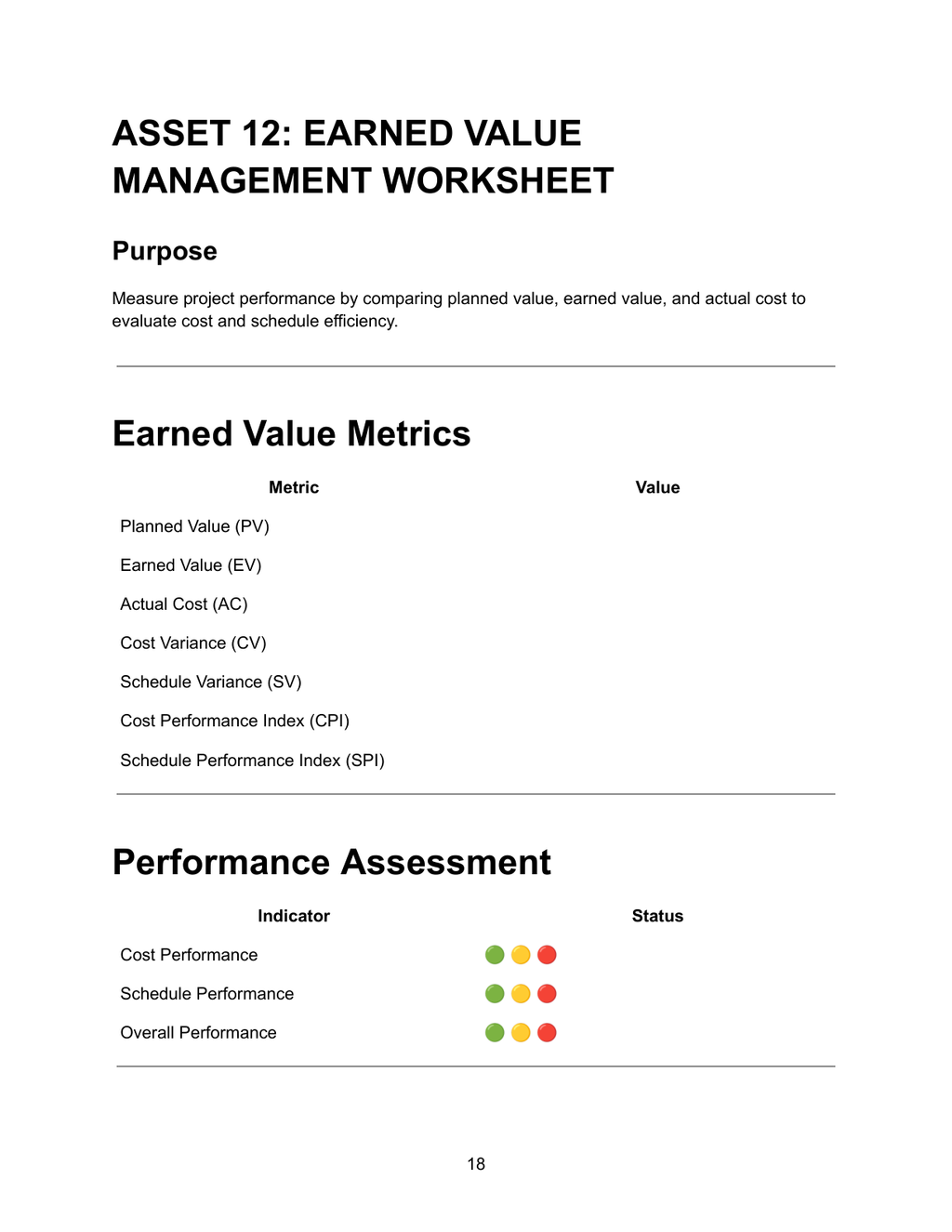 Executive Project Reporting & Dashboard Bundle — Earned Value Management Worksheet & Performance Assessment