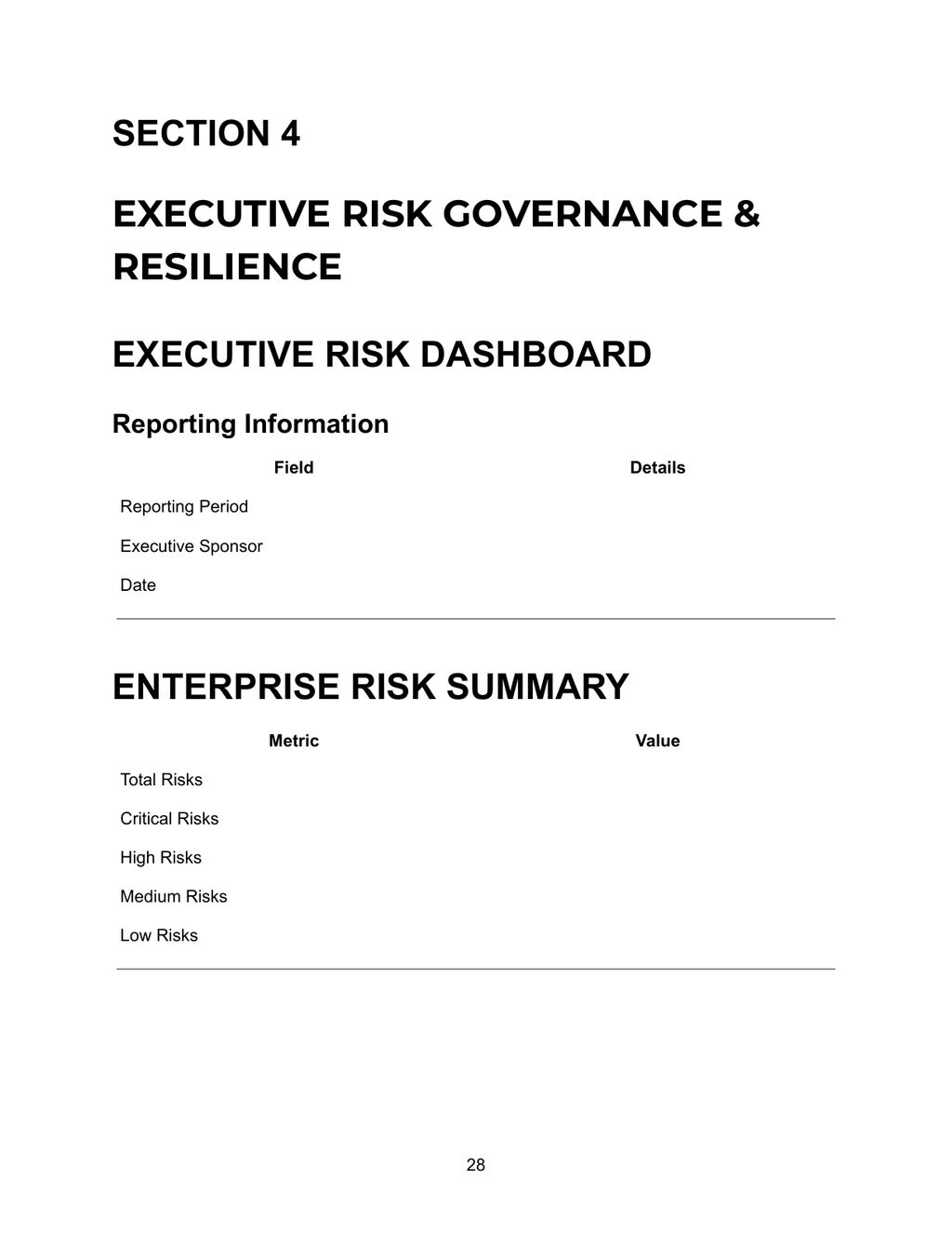 Executive Project Reporting & Dashboard Bundle — Executive Risk Dashboard & Enterprise Risk Summary