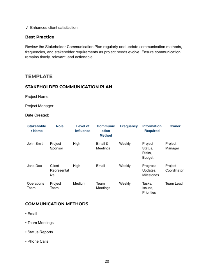 Project Manager Career Accelerator Bundle — Stakeholder Communication Plan