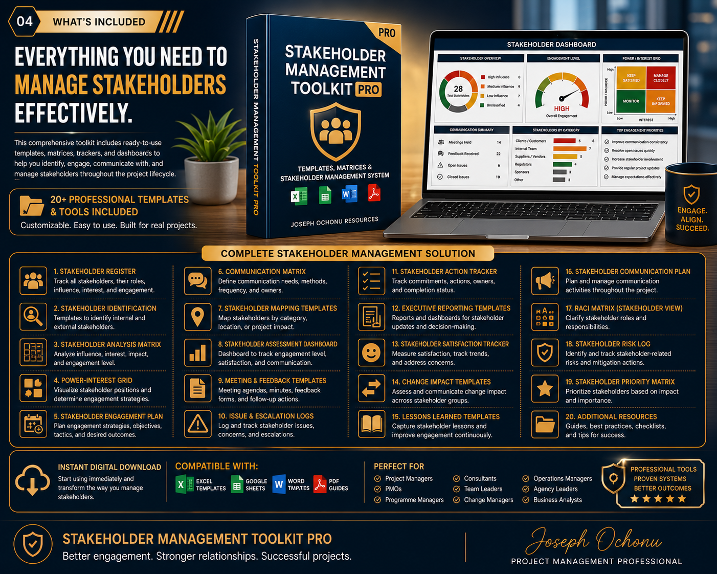 Stakeholder Management Toolkit Pro – Matrices, Dashboards & Communication System